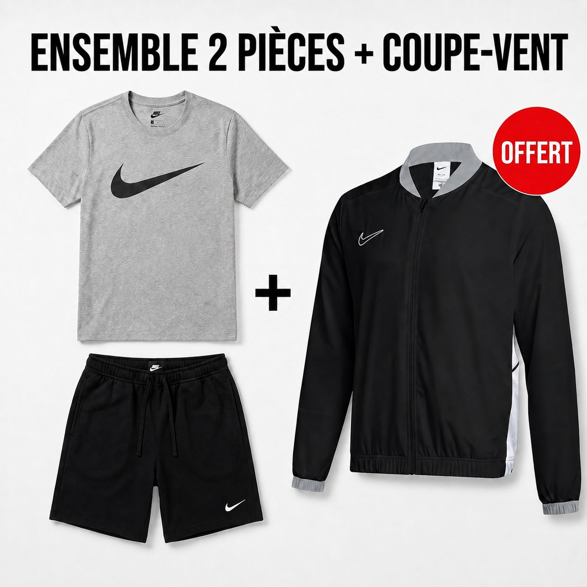 Ensemble Homme NK Sportswear Gris – 2 Pièces + Veste Coupe-Vent Offerte