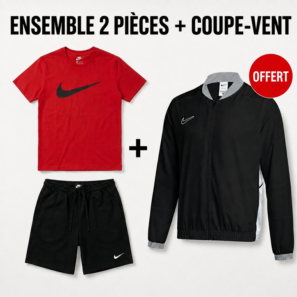 Ensemble Homme NK Sportswear Rouge – 2 Pièces + Veste Coupe-Vent Offerte