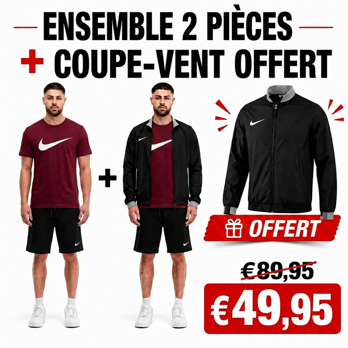 Ensemble Homme NK Sportswear Bordeaux – 2 Pièces + Veste Coupe-Vent Offerte