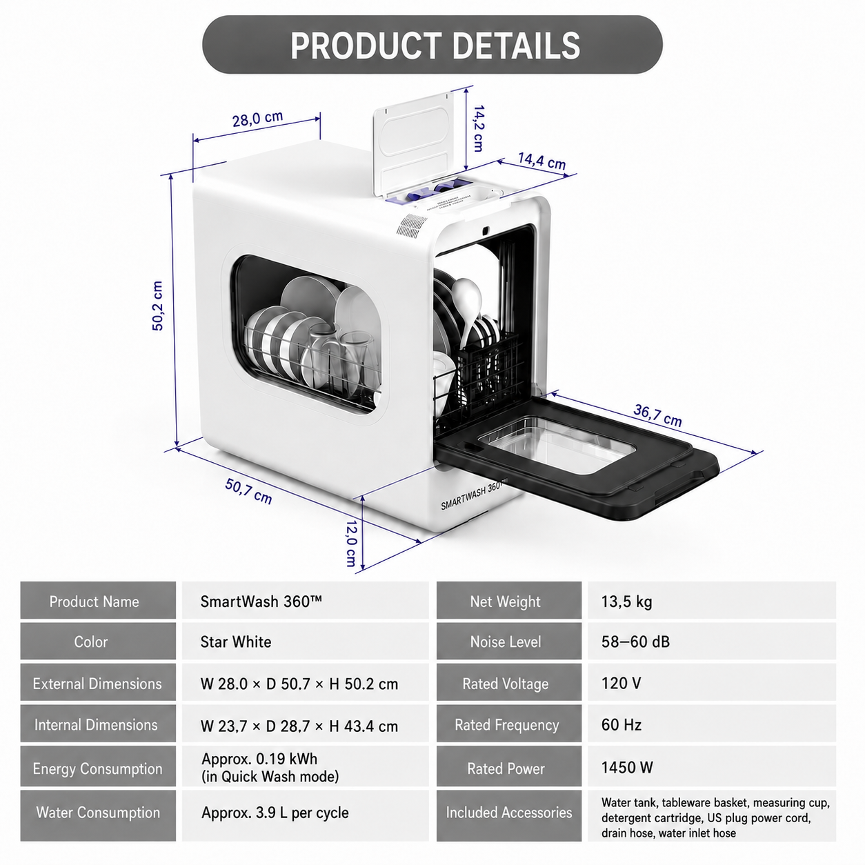 SmartWash 360™ | Compact Countertop Dishwasher, No Installation Required