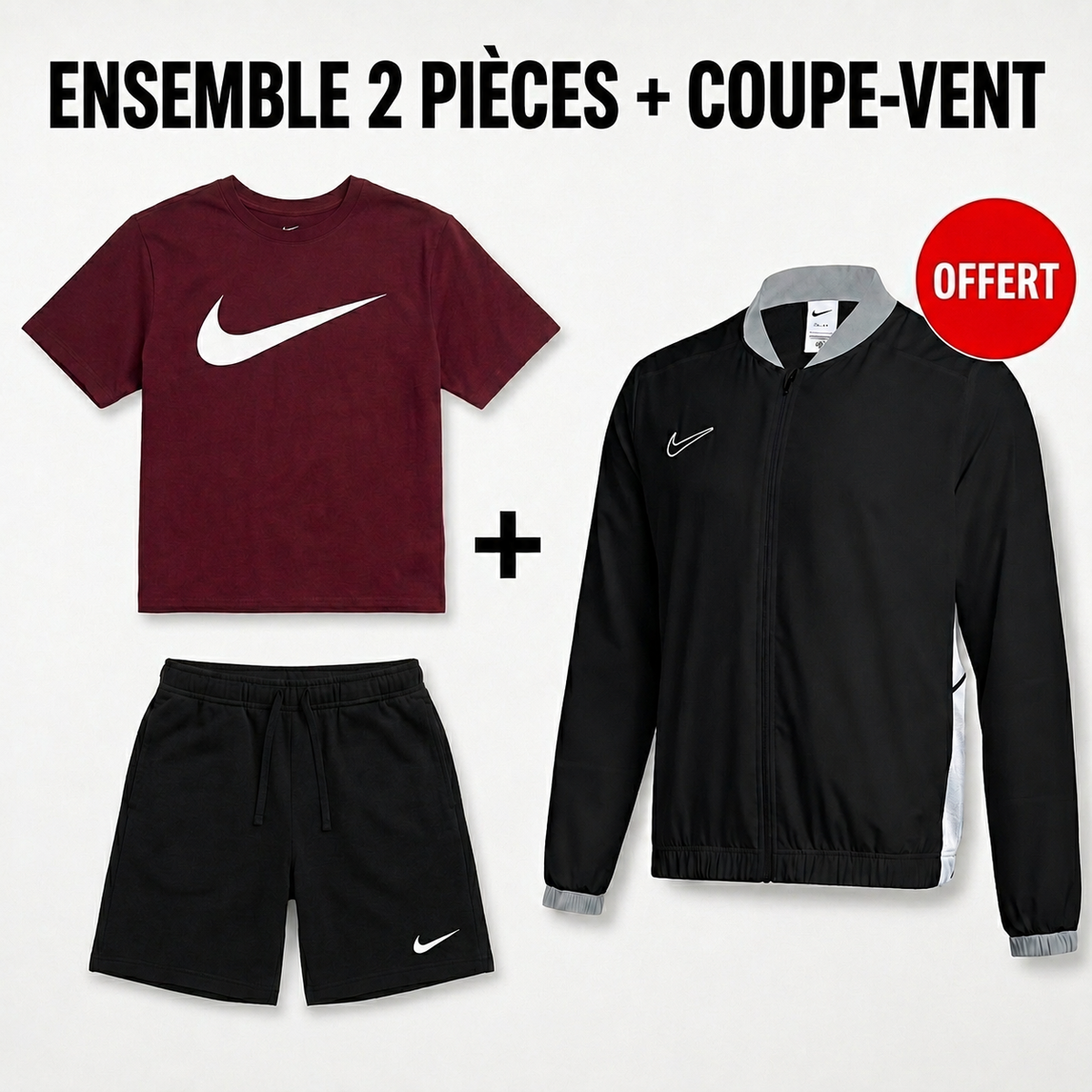 Ensemble Homme NK Sportswear Bordeaux – 2 Pièces + Veste Coupe-Vent Offerte