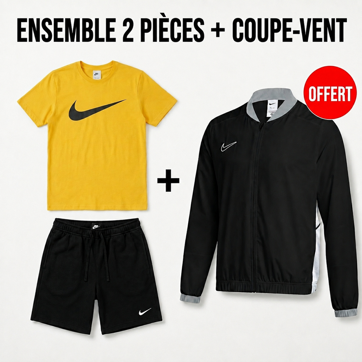 Ensemble Homme NK Sportswear Jaune – 2 Pièces + Veste Coupe-Vent Offerte