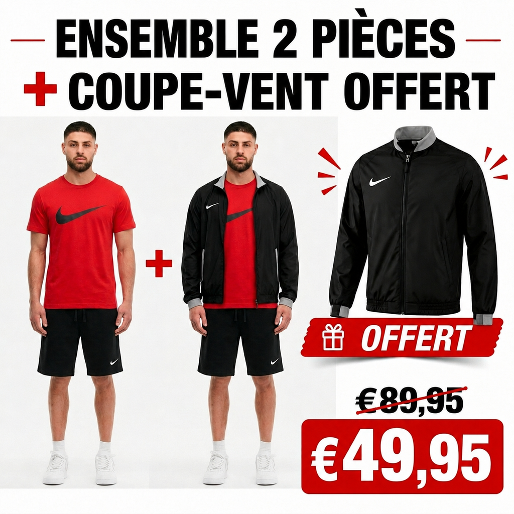 Ensemble Homme NK Sportswear Rouge – 2 Pièces + Veste Coupe-Vent Offerte