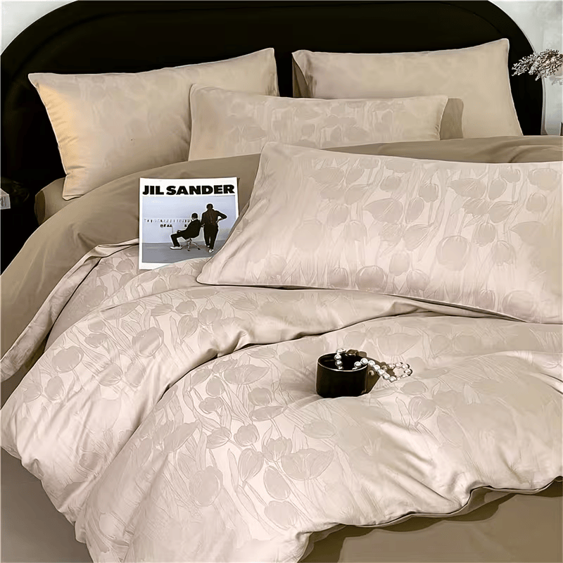Completo Copripiumino Satin Jacquard – 4 Pezzi in 100% Cotone