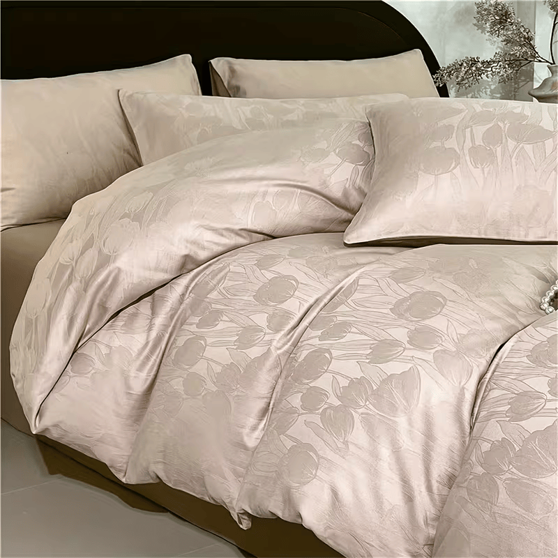 Completo Copripiumino Satin Jacquard – 4 Pezzi in 100% Cotone