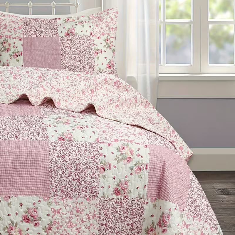 Set Trapunta Floreale in Cotone Prelavato