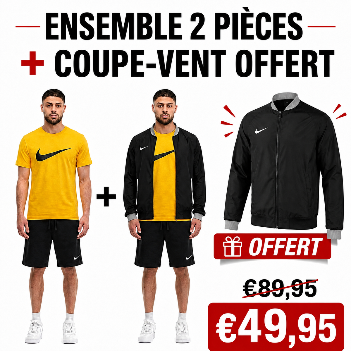 Ensemble Homme NK Sportswear Jaune – 2 Pièces + Veste Coupe-Vent Offerte