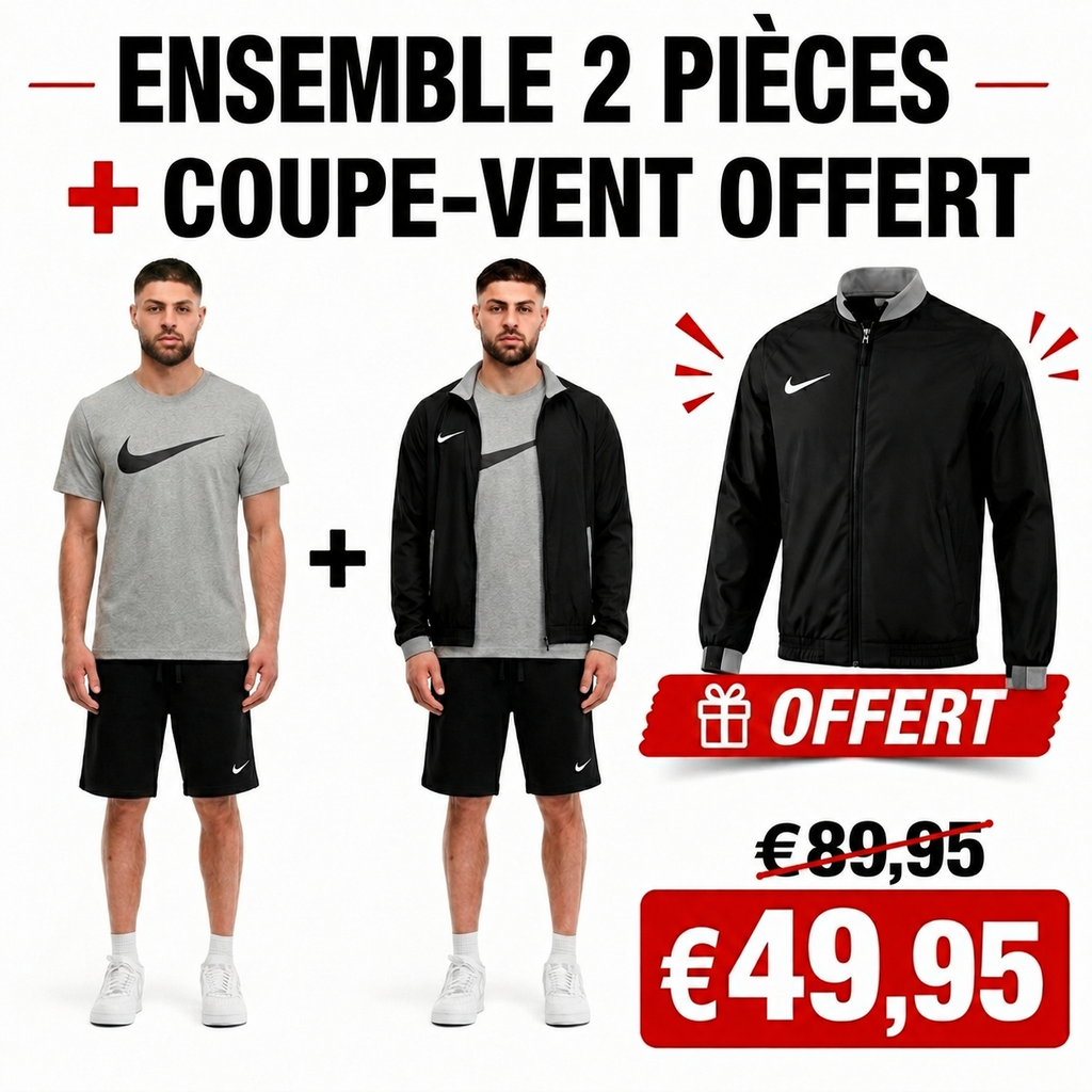 Ensemble Homme NK Sportswear Gris – 2 Pièces + Veste Coupe-Vent Offerte