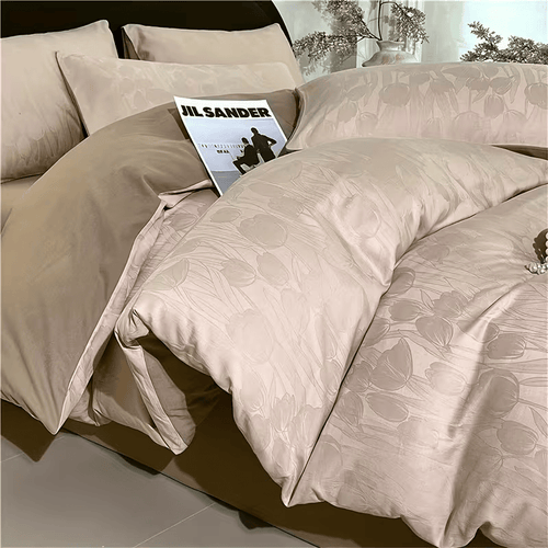 Completo Copripiumino Satin Jacquard – 4 Pezzi in 100% Cotone