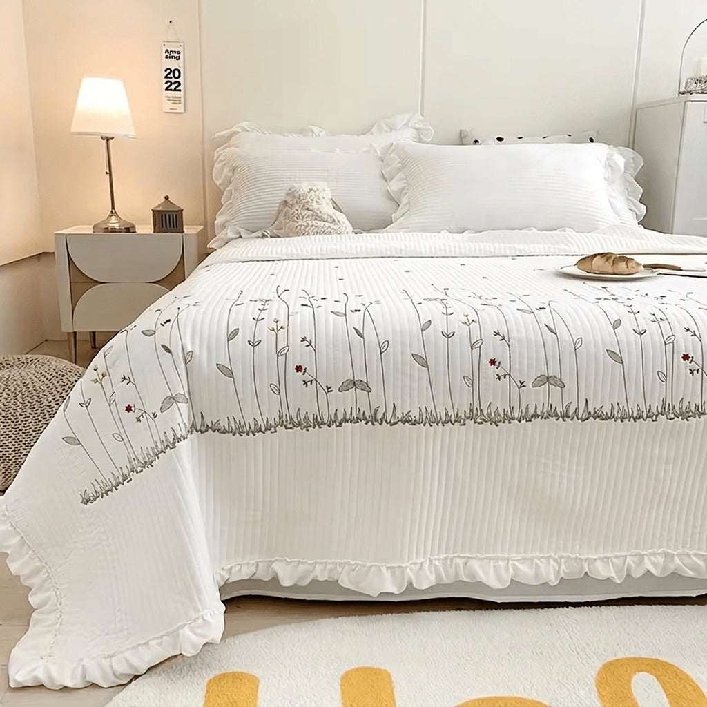 Completo Copriletto Estivo Ricamato Eleganza – 3 Pezzi